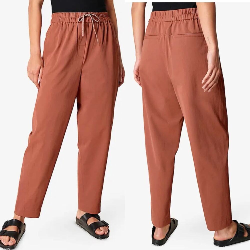 SWEATY BETTY Blake High-Rise Twill Trousers Pull On Athleisure Gym‎ Drawstring L